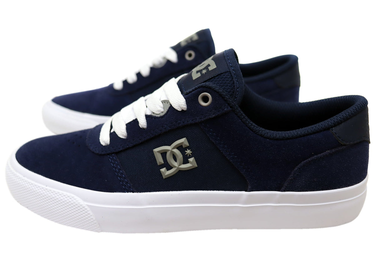 DC Shoes Mens Comfortable Teknic Leather Lace Up Shoes Navy Blue