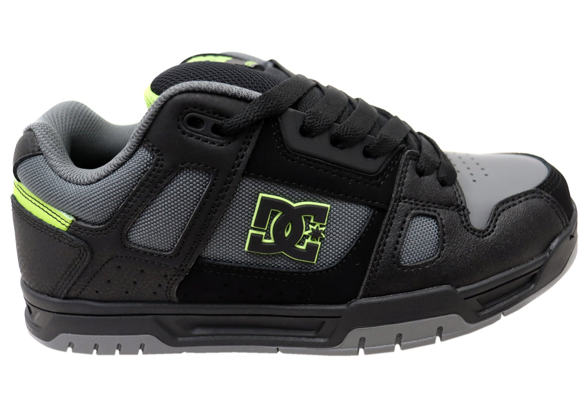 DC Shoes Mens Stag Comfortable Leather Shoes Black Grey Lime