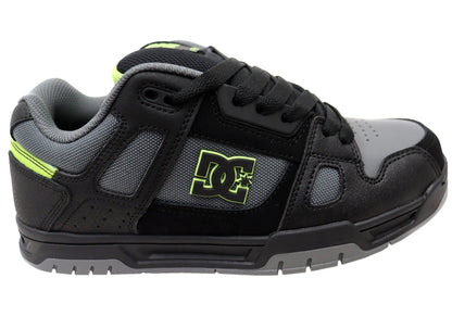 DC Shoes Mens Stag Comfortable Leather Shoes Black Grey Lime