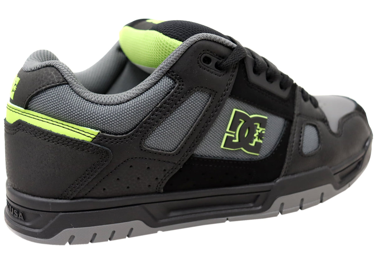 DC Shoes Mens Stag Comfortable Leather Shoes Black Grey Lime