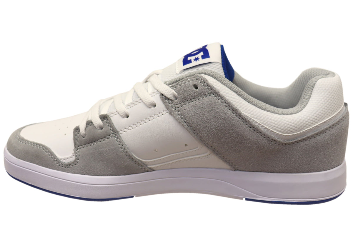 DC Shoes Mens Cure Comfortable Leather Shoes White Grey Blue