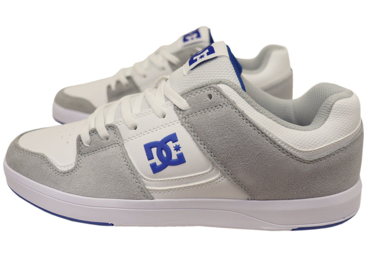 DC Shoes Mens Cure Comfortable Leather Shoes White Grey Blue