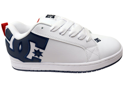 DC Shoes Mens Comfortable Leather Court Graffik Shoes White Navy Red