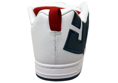 DC Shoes Mens Comfortable Leather Court Graffik Shoes White Navy Red