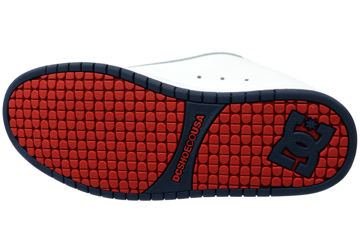 DC Shoes Mens Comfortable Leather Court Graffik Shoes White Navy Red