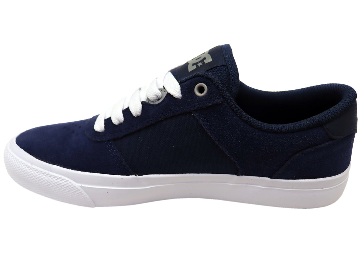 DC Shoes Mens Comfortable Teknic Leather Lace Up Shoes Navy Blue