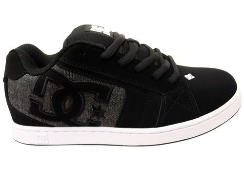 DC Shoes Mens Net Comfortable Leather Lace Up Shoes Black Grey Black