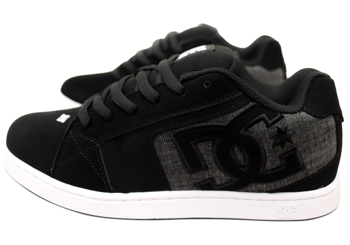 DC Shoes Mens Net Comfortable Leather Lace Up Shoes Black Grey Black