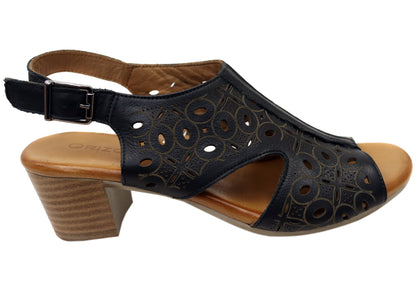 Orizonte Maplemelow Womens Comfort European Leather Mid Heel Sandals