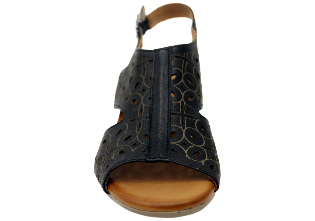 Orizonte Maplemelow Womens Comfort European Leather Mid Heel Sandals