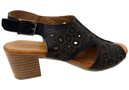 Orizonte Maplemelow Womens Comfort European Leather Mid Heel Sandals