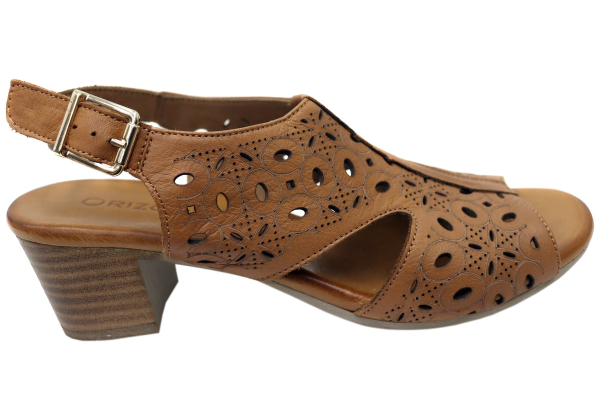 Orizonte Maplemelow Womens Comfort European Leather Mid Heel Sandals