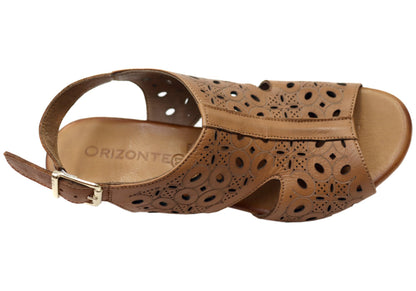 Orizonte Maplemelow Womens Comfort European Leather Mid Heel Sandals