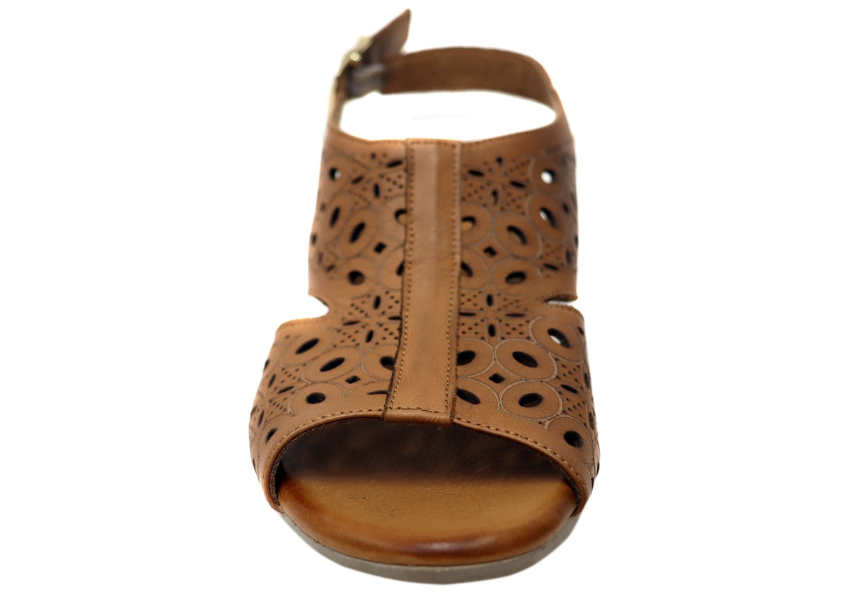 Orizonte Maplemelow Womens Comfort European Leather Mid Heel Sandals