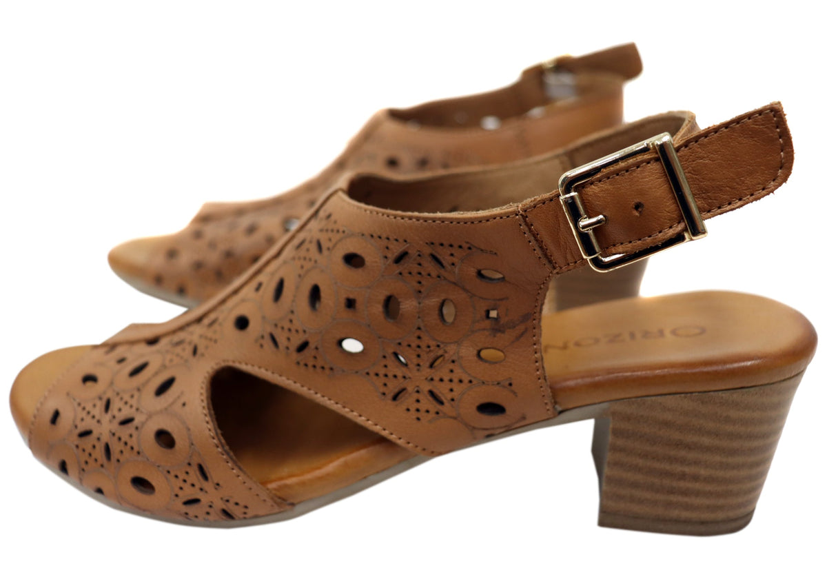 Orizonte Maplemelow Womens Comfort European Leather Mid Heel Sandals