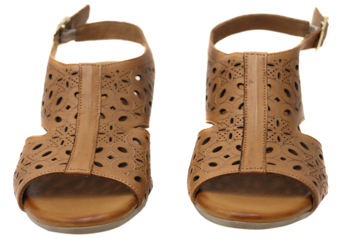 Orizonte Maplemelow Womens Comfort European Leather Mid Heel Sandals