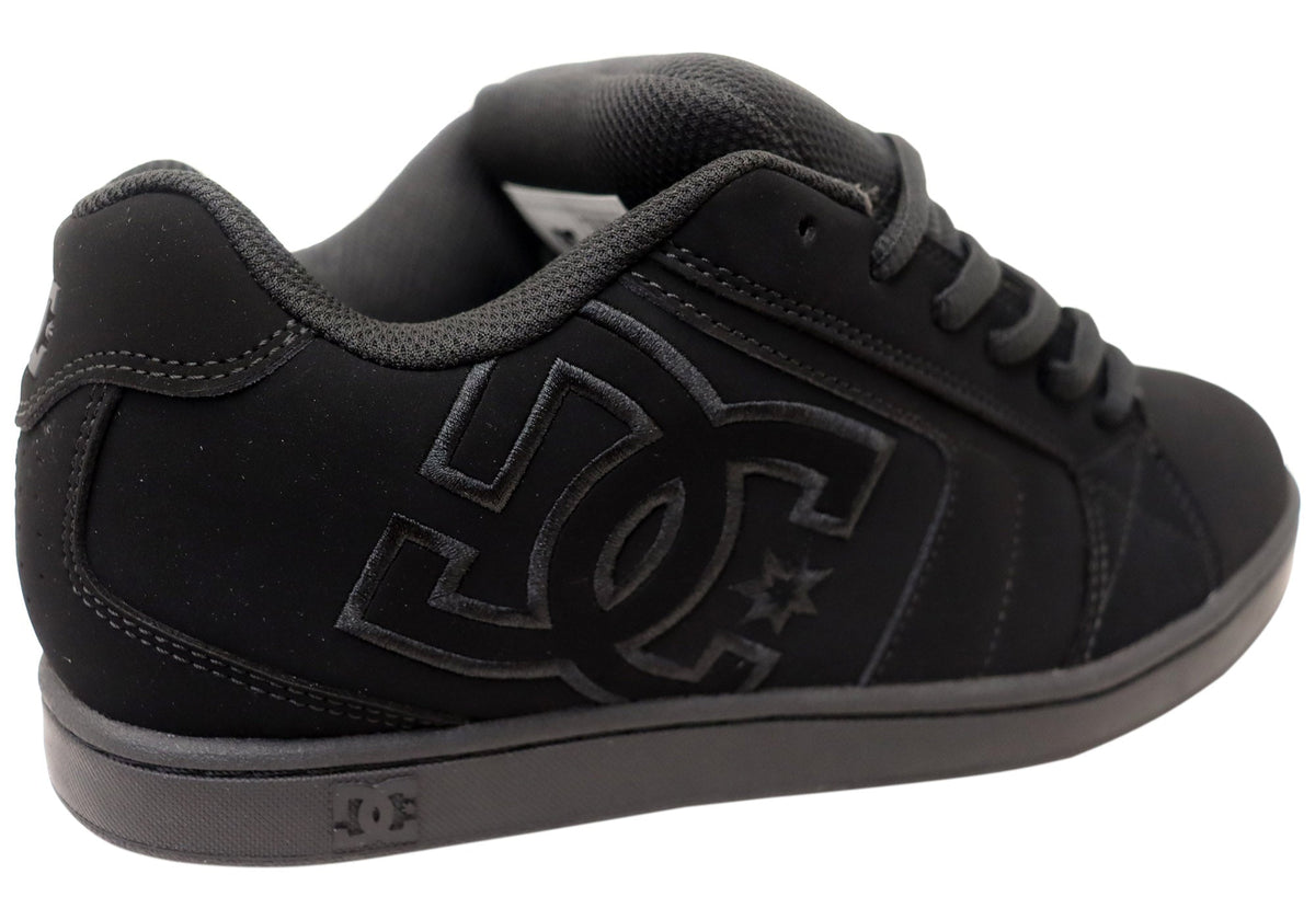 DC Shoes Mens Net Comfortable Leather Lace Up Shoes Black Black Black