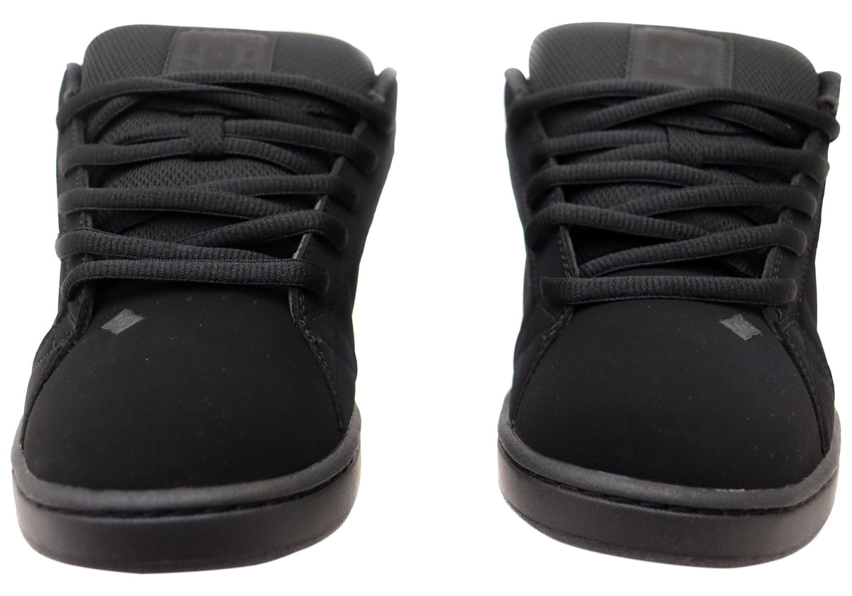 DC Shoes Mens Net Comfortable Leather Lace Up Shoes Black Black Black