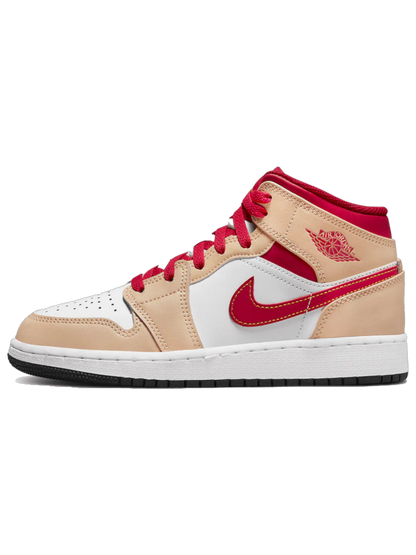 Jordan 1 Mid Light Curry Cardinal